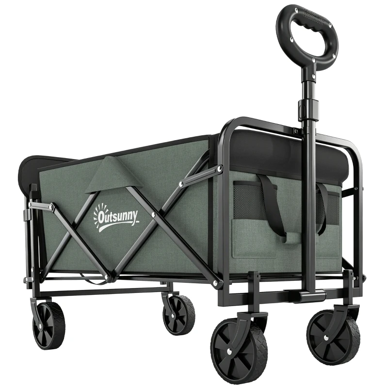Outsunny Chariot de transport pliable chariot à roulettes avec poignée télescopique avec ouverture arrière 76 x 48 x 92 cm vert