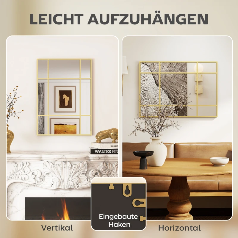 HOMCOM Wandspiegel, decoratieve spiegel met metalen frame, gouden lijnen, meerlaags glas, 50B x 2D x 70H cm