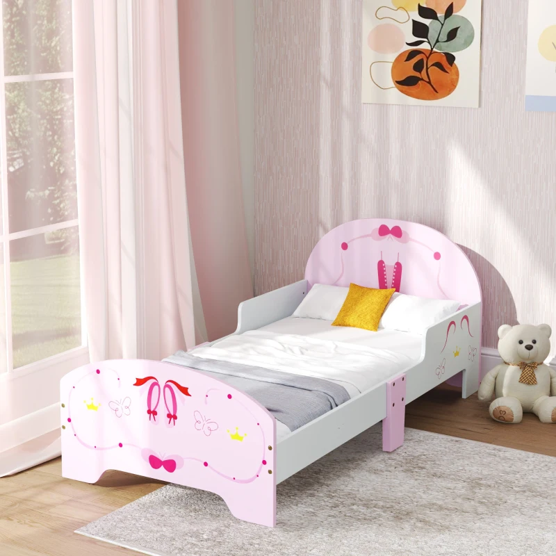 AIYAPLAY Ballet Theme Toddler Bed Frame with Safety Rails for 3-6 Years, Pink