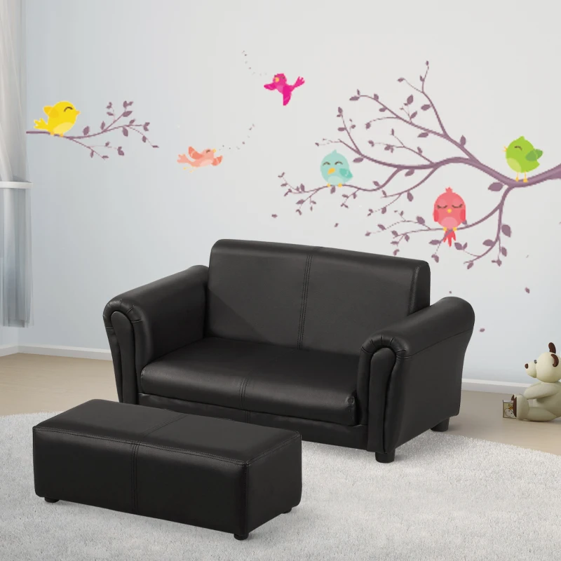 HOMCOM Canapé et Pouf Design Contemporain pour Enfants à partir de 3 Ans Noir