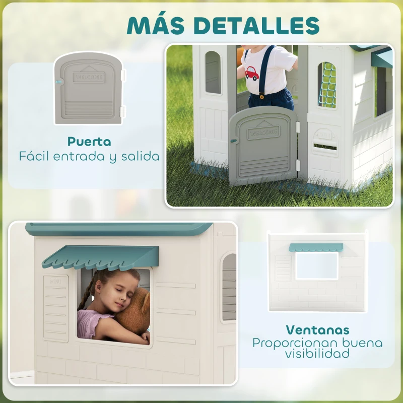AIYAPLAY Casita Infantil Exterior e Interior 5 en 1 con Lanzamiento de Aros Baloncesto Fútbol Dardos para Niños +2 Años Beige