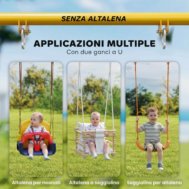 AIYAPLAY Struttura per Altalena da Giardino con 2 Ganci, in Acciaio, 128x155x157 cm, Giallo e Blu