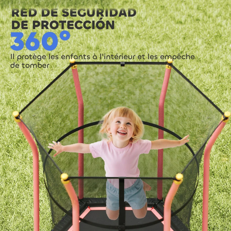 HOMCOM Cama Elástica Infantil Trampolín para Niños +3 Años con Red de Seguridad 122x111x190 cm Rojo