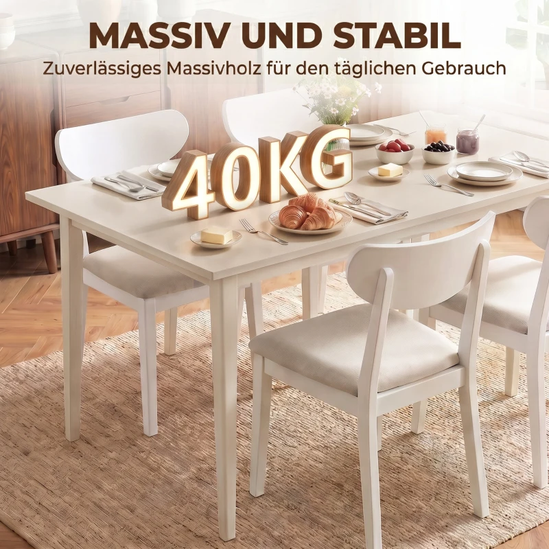 HOMCOM Eettafel voor 8 personen, moderne keukentafel met massiefhouten poten, 180 cm, crème