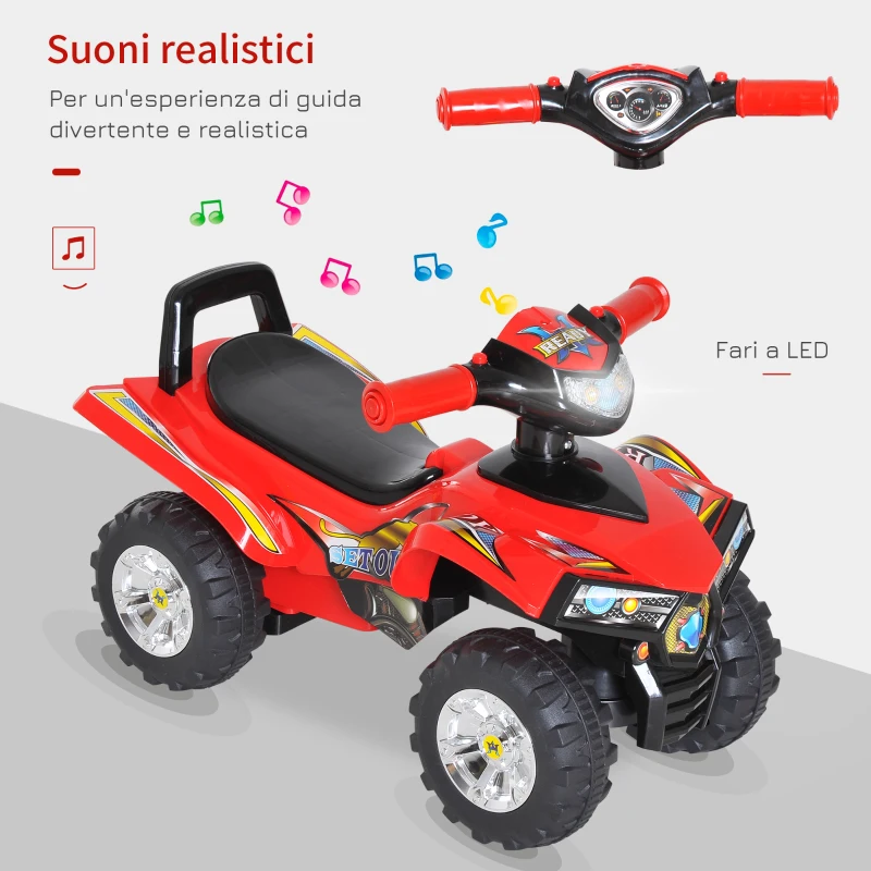 HOMCOM Quad Giocattolo per Bambini con Clacson, Musica e Luci, 60x38x42 cm, in PP Rosso