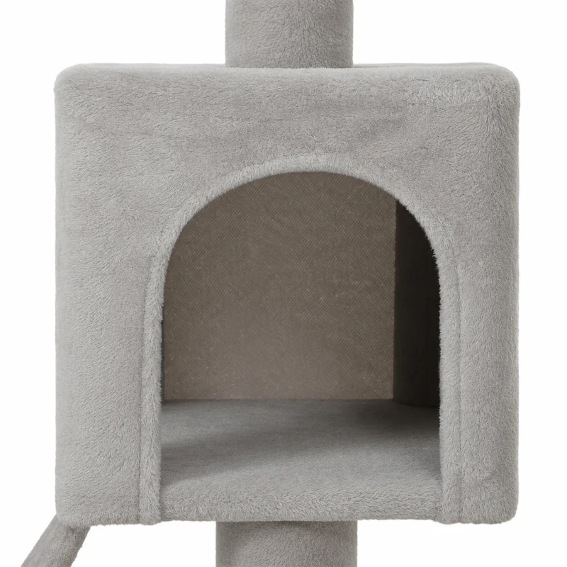 PawHut Krabpaal 204 cm, kattenboom met huisjes en ladder, meerlaagse krabpaal voor 1-3 katten tot 6 kg, lichtgrijs