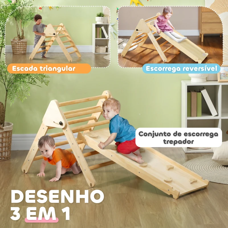 AIYAPLAY Triângulo de Escalada de Madeira 2 em 1 Escalada para Crianças de 18-48 Meses com Rampa para Deslizar ou Escalar 147x64,5x63 cm  Madeira