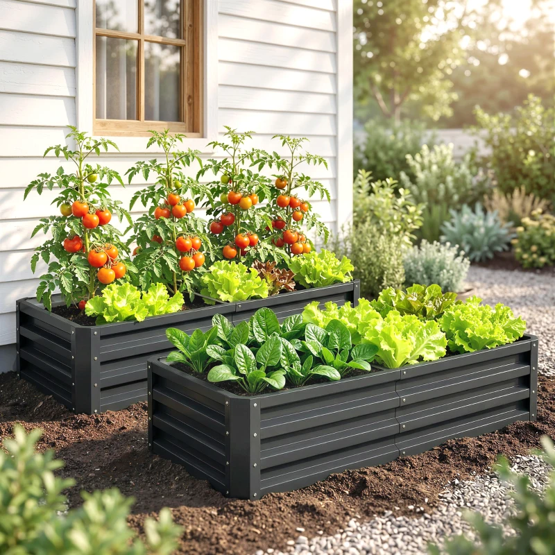 Outsunny Lot de 2 carrés potagers de jardin rectangulaire tôle d'acier ondulée 120 x 60 x 30,5 cm gris