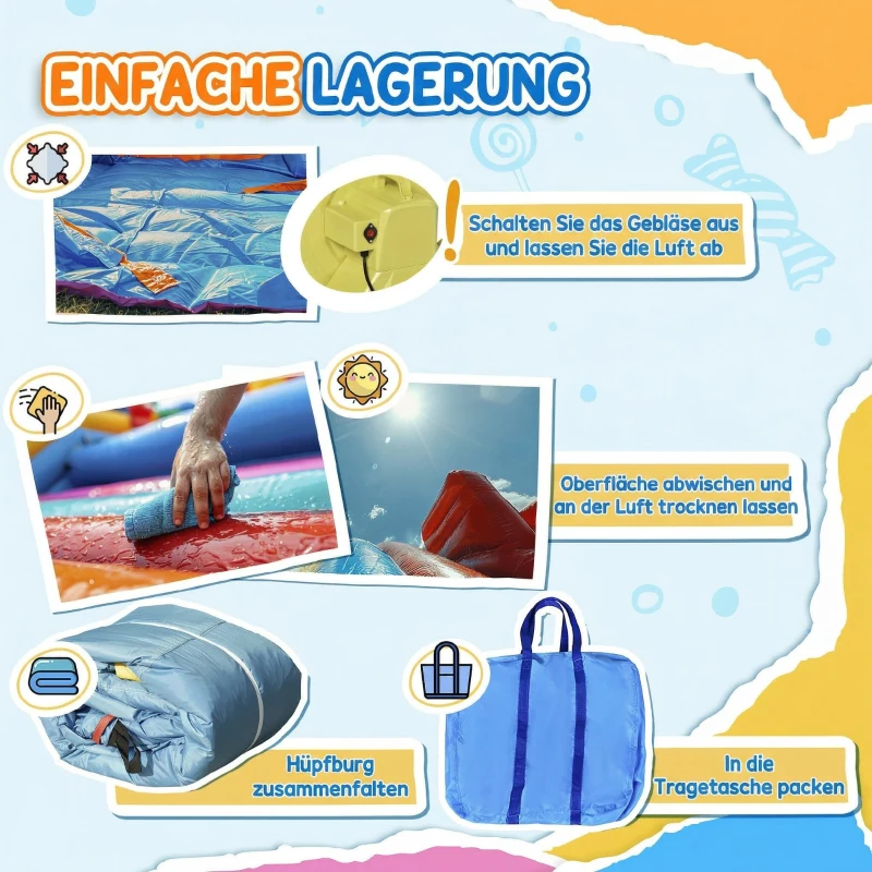 Outsunny Aufblasbare Hüpfburg mit Gebläse Wasserpark für Kinder aufblasbare Rutsche Indoor und Outdoor Kletterwand Trampolin mit Tragetasche für Kinder von 3 bis 8 Jahren 265 x 260 x 200 cm