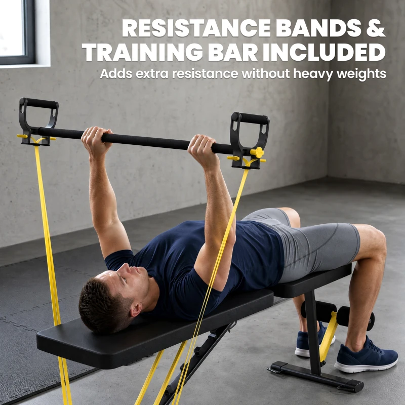 SPORTNOW Adjustable Weight Bench, 300kg Incline Decline Flat Foldable Bench Press with 7 Backrest Positions and Resistance Bands