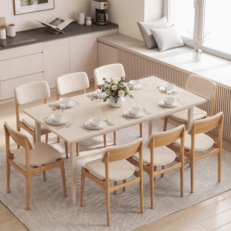 HOMCOM Eettafel voor 8 personen, moderne keukentafel met massiefhouten poten, 180 cm, crème