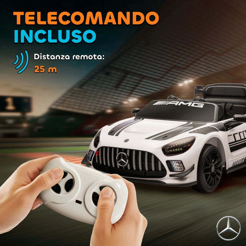 AIYAPLAY Auto Elettrica Bambini 3-8 Anni Mercedes-AMG 12V con Telecomando, Luci LED, Rotelle di Trasporto, Bianco