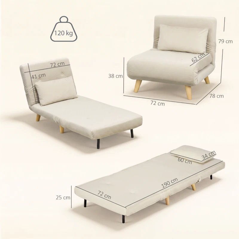 HOMCOM 2-in-1 fauteuil, relaxfauteuil en gastenbed, 72 x 78 x 79 cm, grijs