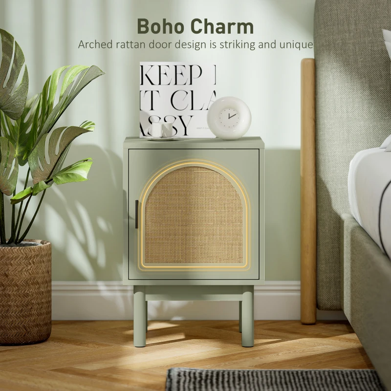 HOMCOM 2-Piece Rattan Bedside Table for Bedroom - Light Green