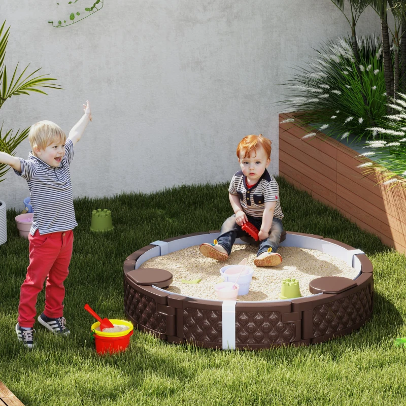 AIYAPLAY Zandbak, ronde zandbak voor tot 3 kinderen, met 3 zitplaatsen, waterdichte onderlaag, beschermhoes, 300 kg zand(m-2)