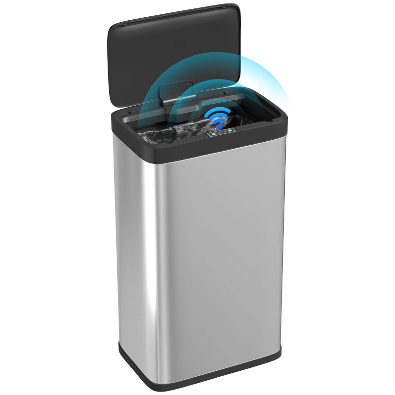 HOMCOM Sensorprullenbak 45L met soft-close deksel en bewegingssensor, voor keuken, slaapkamer en kantoor, zilver