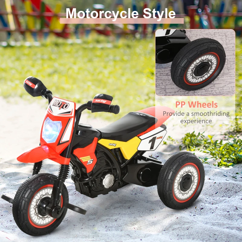 HOMCOM Trike for Kids, Toddler Pedal Motorcycle, Kids Ride On Tricycle Early Learning w/ Music Lights Handlebar Stickers Exercise Boys Girls Gift for 18 - 36 Months Red