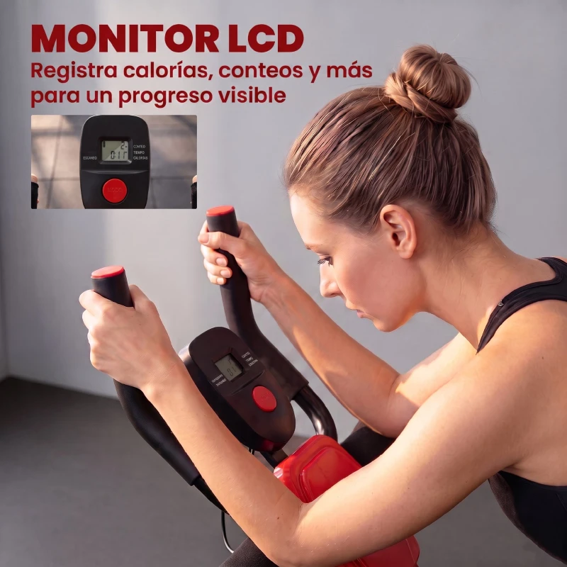 SPORTNOW Máquina Abdominales Plegable con Monitor LCD para Entrenamiento de Cuerpo Completo en Casa Rojo y Negro