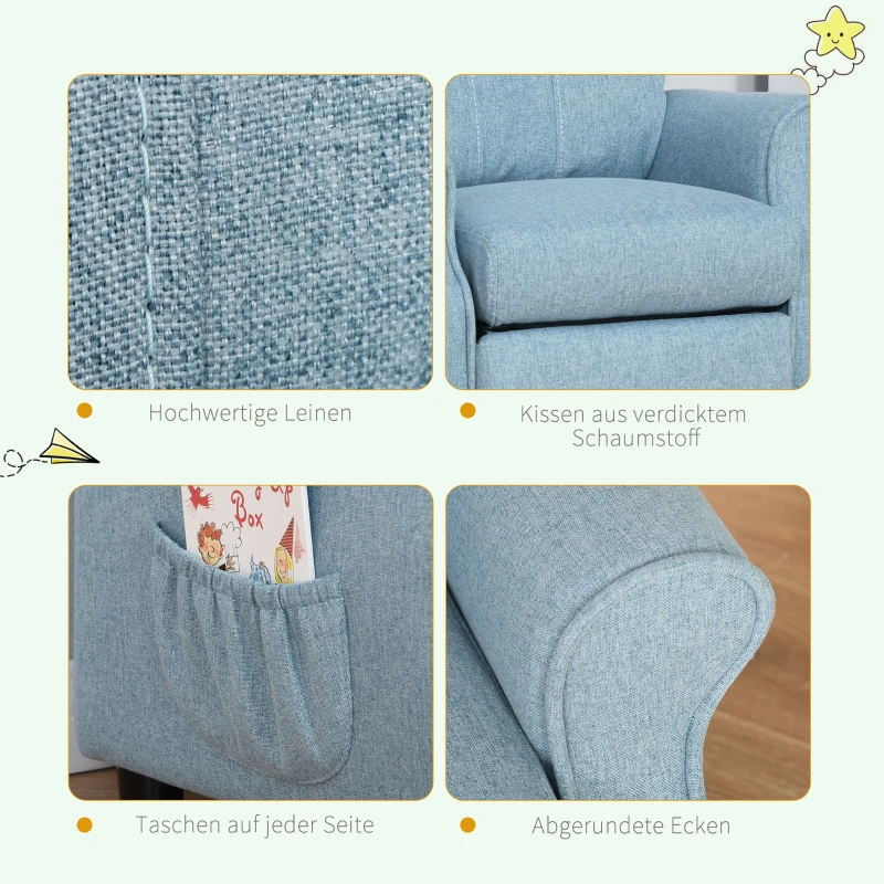 HOMCOM kinderbank kinderzitbank kinderfauteuil stoel ligbank verstelbaar met voetensteun voor 3-8 jaar jongens en meisjes blauw 58 x 53 x 70 cm(m-5)