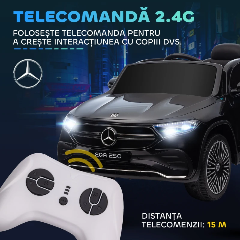 HOMCOM Mașină electrică pentru copii 3-8 ani cu telecomandă, faruri și claxon, negru