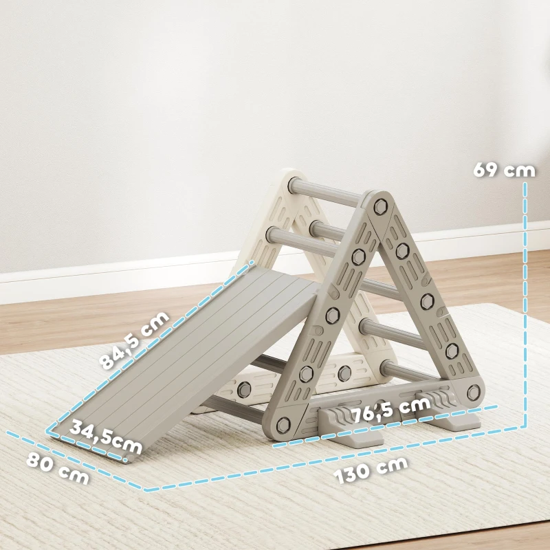 AIYAPLAY Triángulo de Escalada para Niños de 18-48 Meses con Tobogán y Rampa Escalador 130x80x69 cm Gris y Blanco