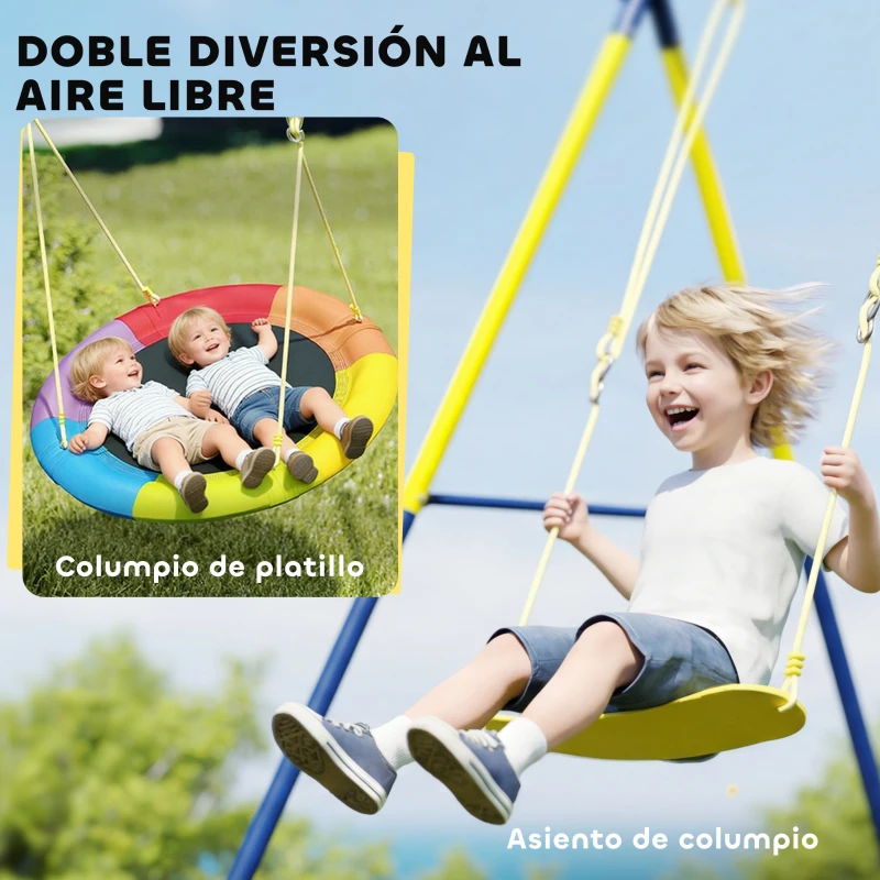 AIYAPLAY Columpio para Bebés Cuerdas Ajustables Soporte de Acero Carga 150 kg para 3 Niños de 3-8 Años Multicolor