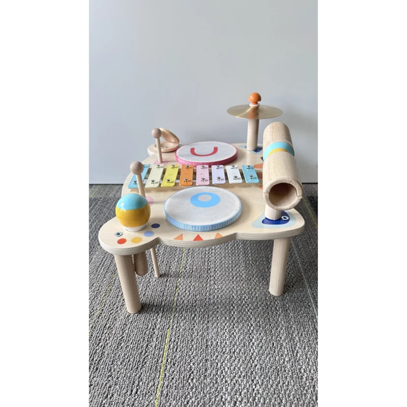 AIYAPLAY Instrumentos Musicais para Crianças 1,5-6 Anos, Conjunto de Instrumentos de Percussão com Xilofone, 2 Tambores, Cor de madeira