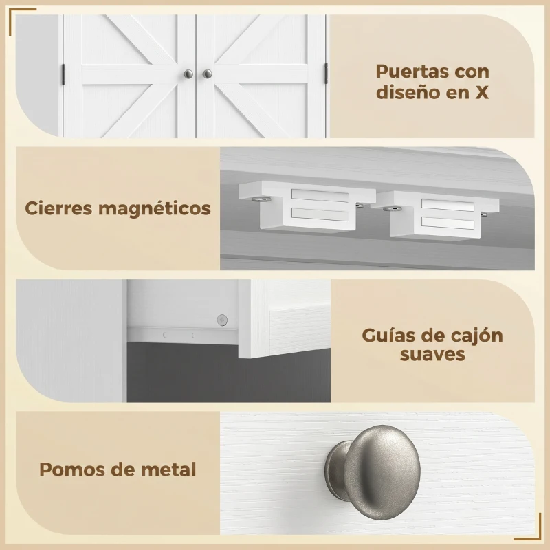 HOMCOM Armario Despensa de Cocina con 2 Cajones 6 Estantes en Puertas Estantes Ajustables 80x39,5x184,5 cm Blanco