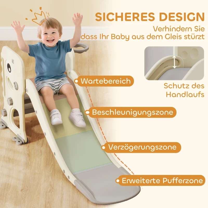 AIYAPLAY 3-in-1-kinderglijbaan met klimrek, basketbalring en bal, opvouwbare indoor-peuterglijbaan voor kinderen 2–5 jaar(m-6)