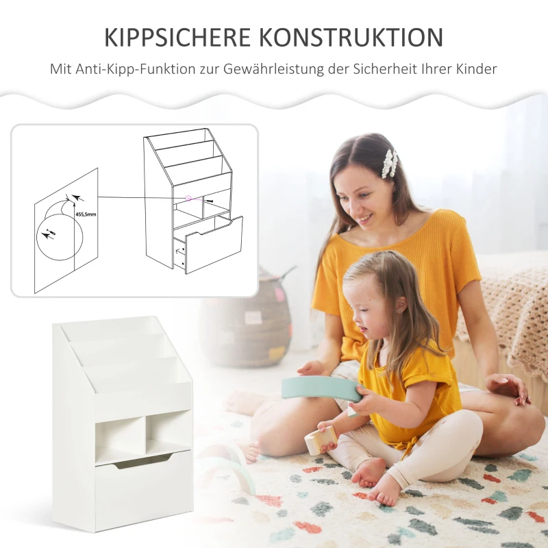 HOMCOM Kinderrek met Lade, Boekenkast met Vakken, 60 x 29,9 x 90 cm, Wit