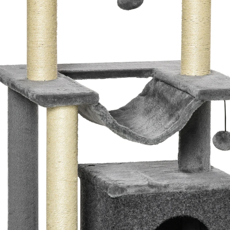 PawHut Arbre à chat avec griffoir, en tissu peluche, tour de jeux pour chat, lit, niche, hamac, plateforme 48 x 48 x 90 cm gris