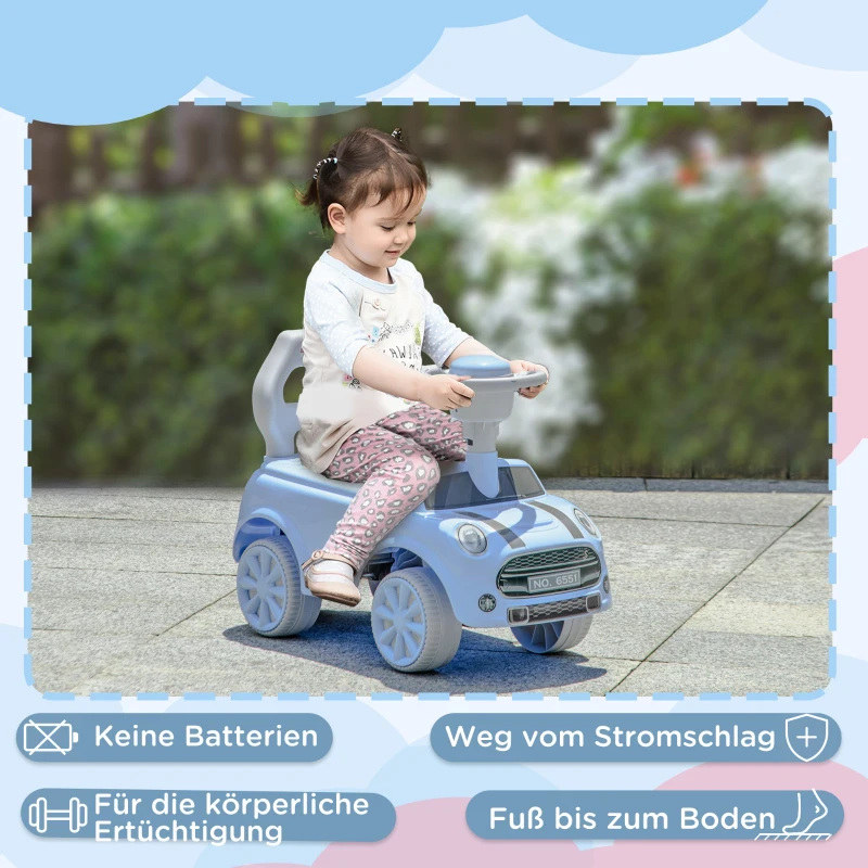 AIYAPLAY Loopauto voor Kinderen, Anti-Kantelbeveiliging, Rugleuning, Toeter, Antislipzitting, Lichtblauw