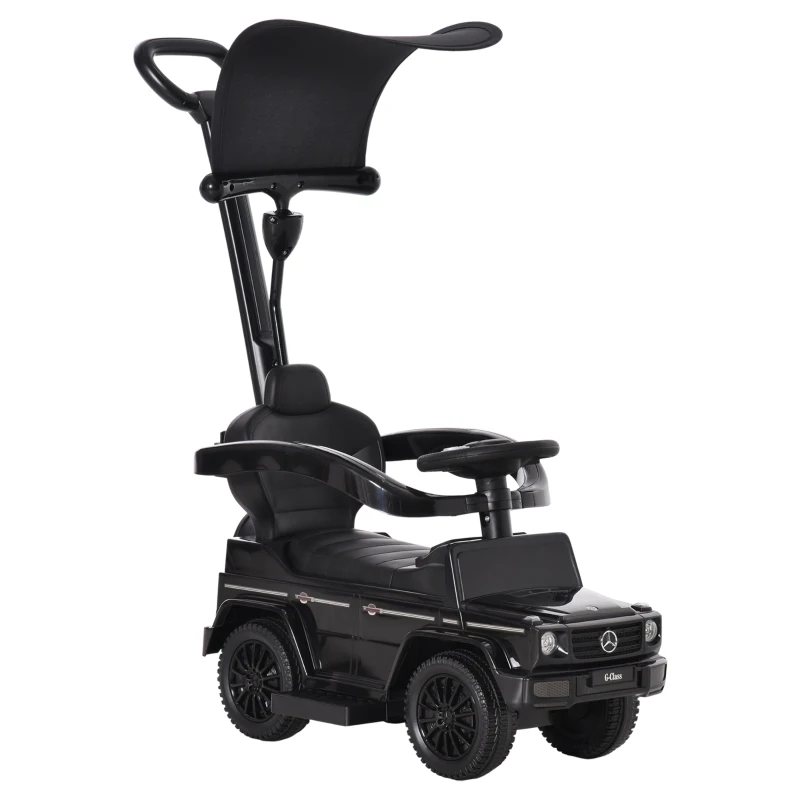 HOMCOM Porteur Enfants Voiture Enfant Multi-équipée 12-36 Mois klaxon Marche-Pieds, Garde-Corps et ombrelle Noir