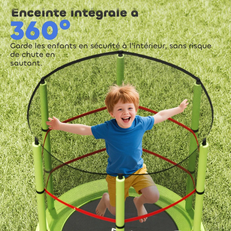 HOMCOM Trampoline pour enfant filet de sécurité porte zippée 6 poteaux rembourrés charge max. 45 kg Ø 1,40 x 1,90H m vert