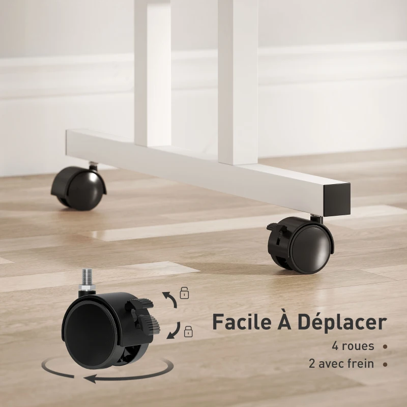 HOMCOM Bureau assis debout bureau réglable en hauteur 60 x 60 cm à roulettes avec plateau inclinable cadre en métal naturel