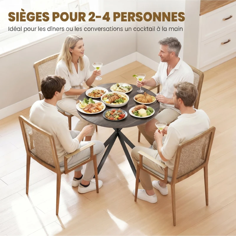 HOMCOM Table à manger ronde pour 2 personnes avec plateau aspect bois et piètement croisé en acier, marron