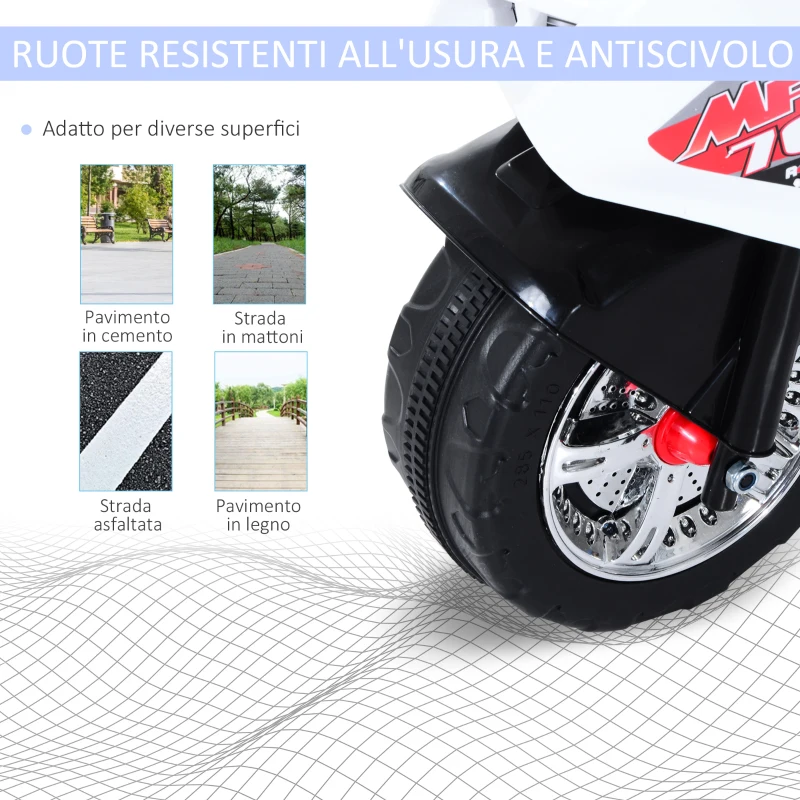 HOMCOM Moto Elettrica per Bambini da 3-5 Anni Motorino Elettrico Giocattolo 3 Ruote con Musica, Velocità 3KM/h, Luci 112×51×72.5cm