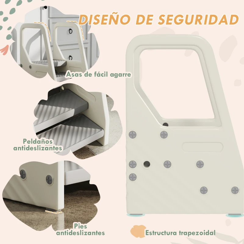 AIYAPLAY Taburete para Niños Ajustable de 2 a 3 Peldaños Torre de Aprendizaje Escalera para Niños de 2-5 Años Gris