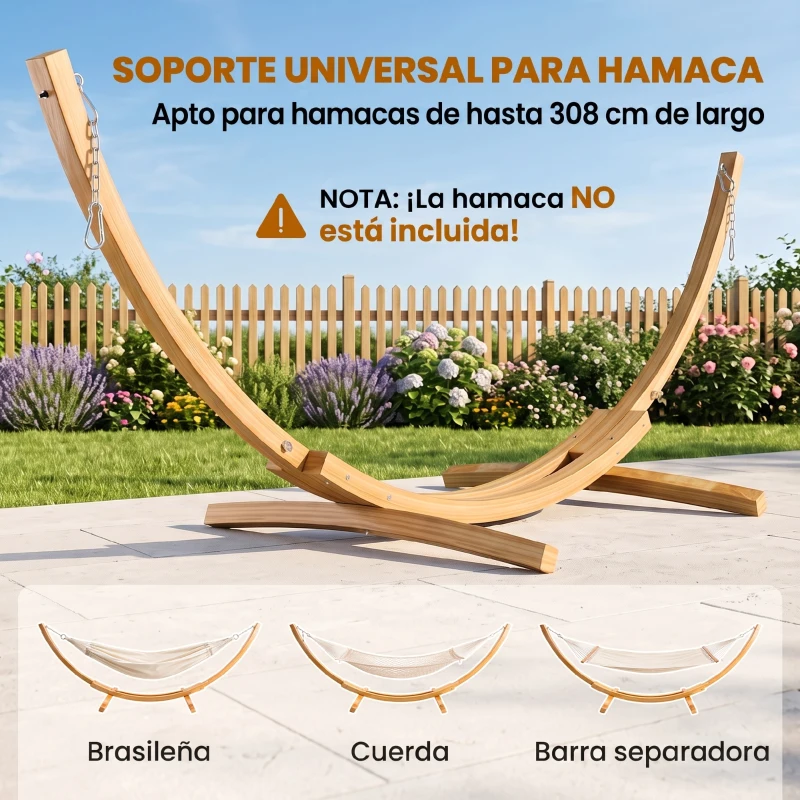 Outsunny Soporte para Hamaca de Madera 325x120x118 cm Estructura para Hamaca Carga Máx. 120 kg para Jardín Terraza Interiores y Exteriores Natural