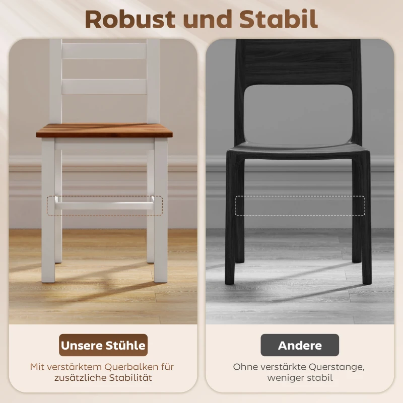 HOMCOM Eetset met eettafel en 4 stoelen, eetkamerset van grenenhout, bruin+wit