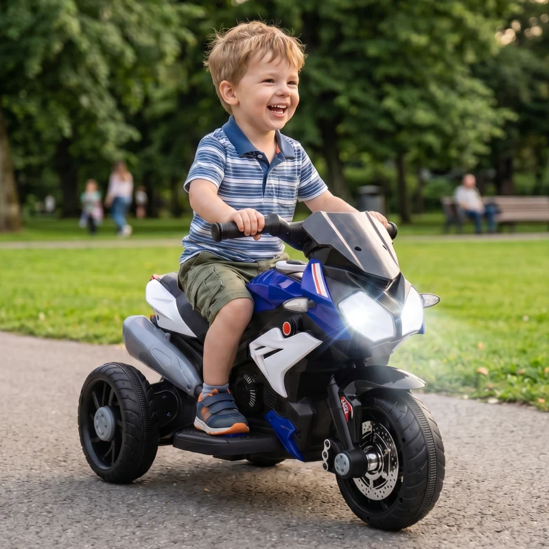 HOMCOM Kids Electric Motorcycle, 6V Ride on Motorcycle with 3 Wheels, LED Headlight, Music, Horn for Boys Girls 3-5 Y, Blue