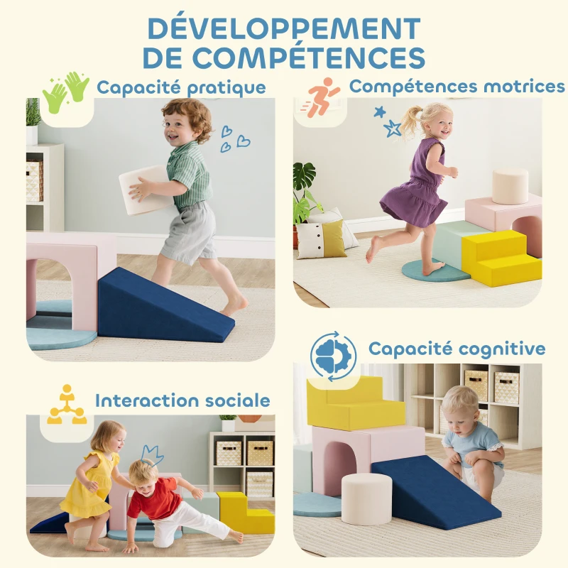 AIYAPLAY Parcours motricité bébé jouet d'escalade modulable 8 pièces housse lavable en velours 51 x 40 x 40 cm multicolore(m-7)