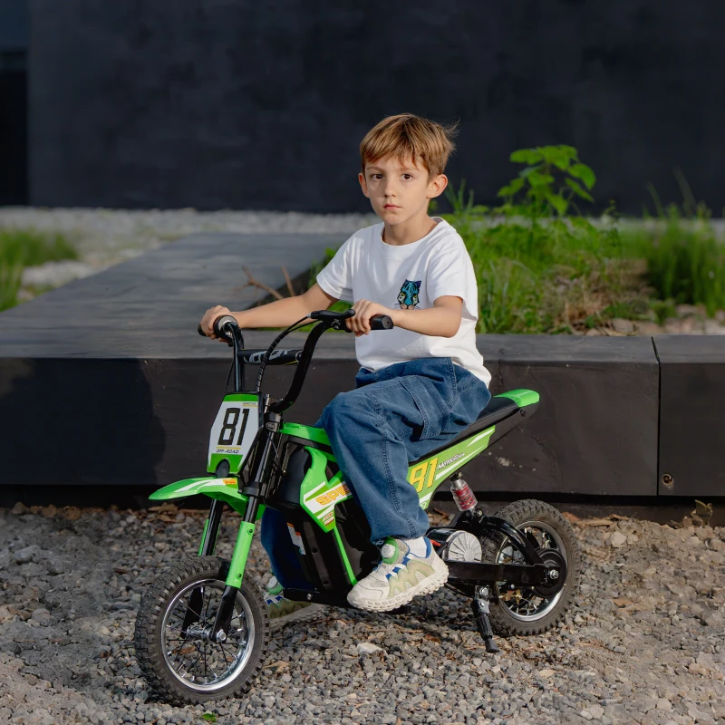 AIYAPLAY Kids Electric Motorbike, 24V Ride On Motorcycle with 3 Speeds and Rear Suspension, Dirt Bike for 8-12 Years Old, Green
