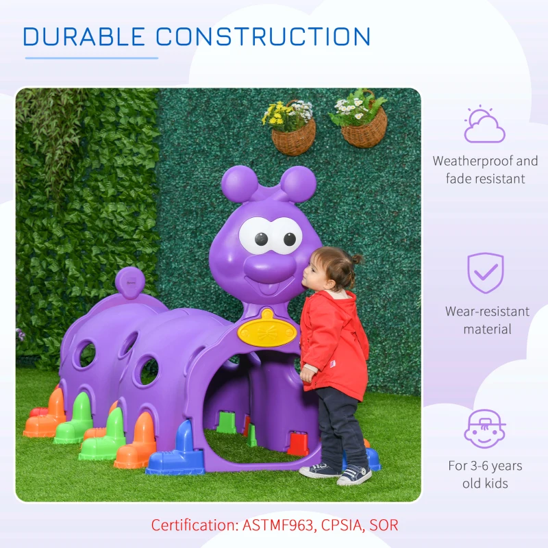Outsunny Kids Play Tunnel, Caterpillar Crawling Tunnel, for Ages 3-6 Years - Purple