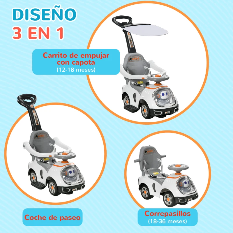 AIYAPLAY Correpasillos 3 en 1 para Niños 12-36 Meses con Espacio de Almacenaje Diseño de Robot con Ojos Luminosos Música Blanco
