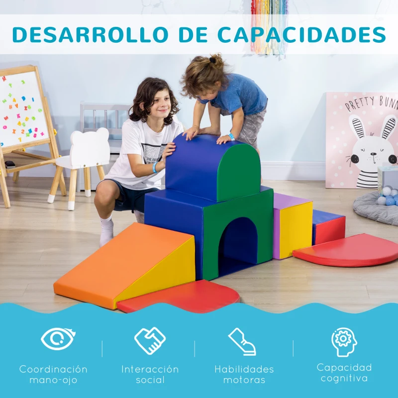 HOMCOM Juego de 7 Bloques de Espuma para Niños Bloques de Construcción Figuras de Construcción para Escalar y Gatear Multicolor