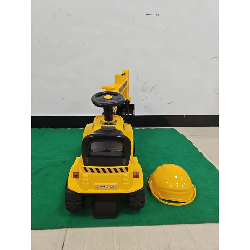 AIYAPLAY Tractopelle Enfant, Porteur Pelleteuse avec Casque de Sécurité, Klaxon et Bras d'Excavation Amovible, 1 à 4 Ans, Jaune