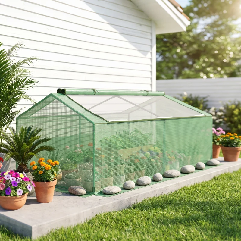 Outsunny Mini Serre de Jardin Serre à tomates mini serre tunnel toit pointu1,8L x 0,9l x 0,7H m métal thermolaqué PE Haute densité fenêtre moustiquaire intégrées Vert