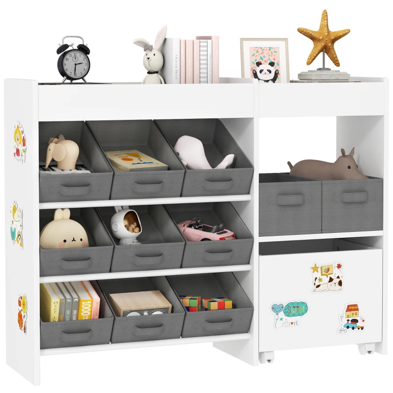 AIYAPLAY Étagère à jouets pour enfants étagère à livres 11 bacs de rangements en tissu non tissé 105 x 30 x 80 cm blanc