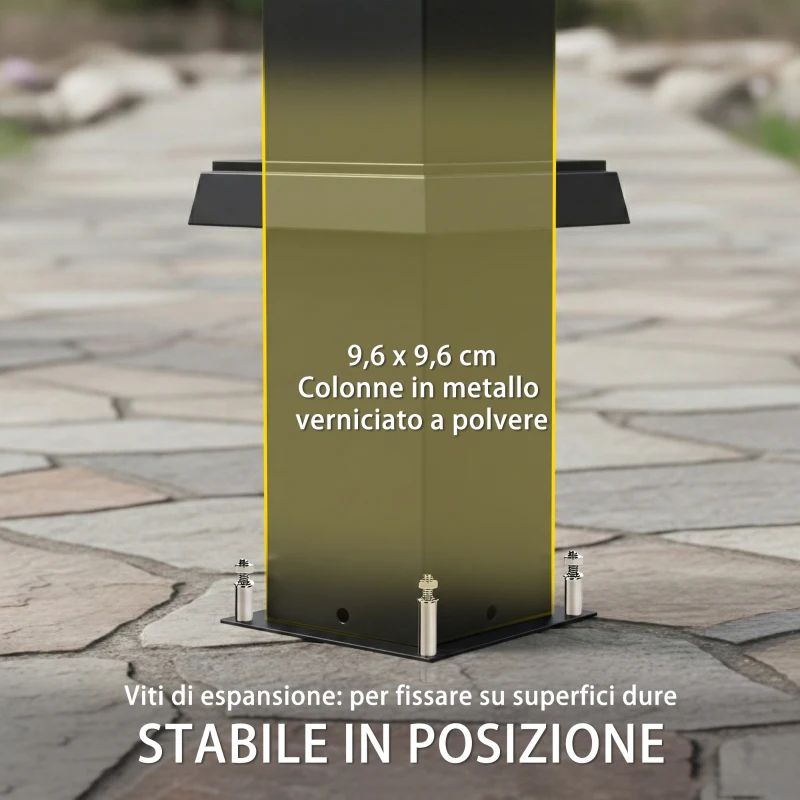 Outsunny Pergola Gazebo 3x3 m con Luci LED Solari e Tetto a Lamelle, in Metallo, Nero